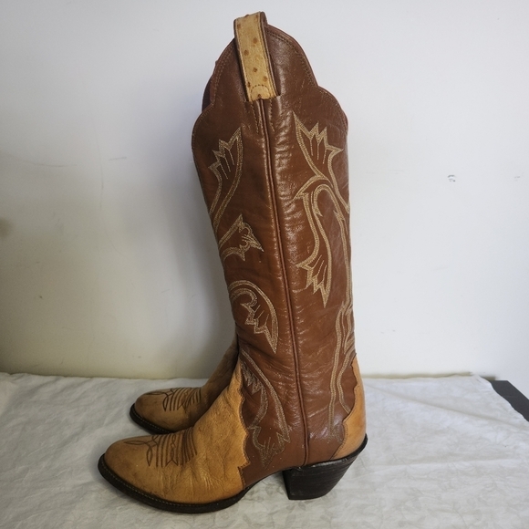 60s Ostrich Leather Western Cowboy Boots - Picture 1 of 16